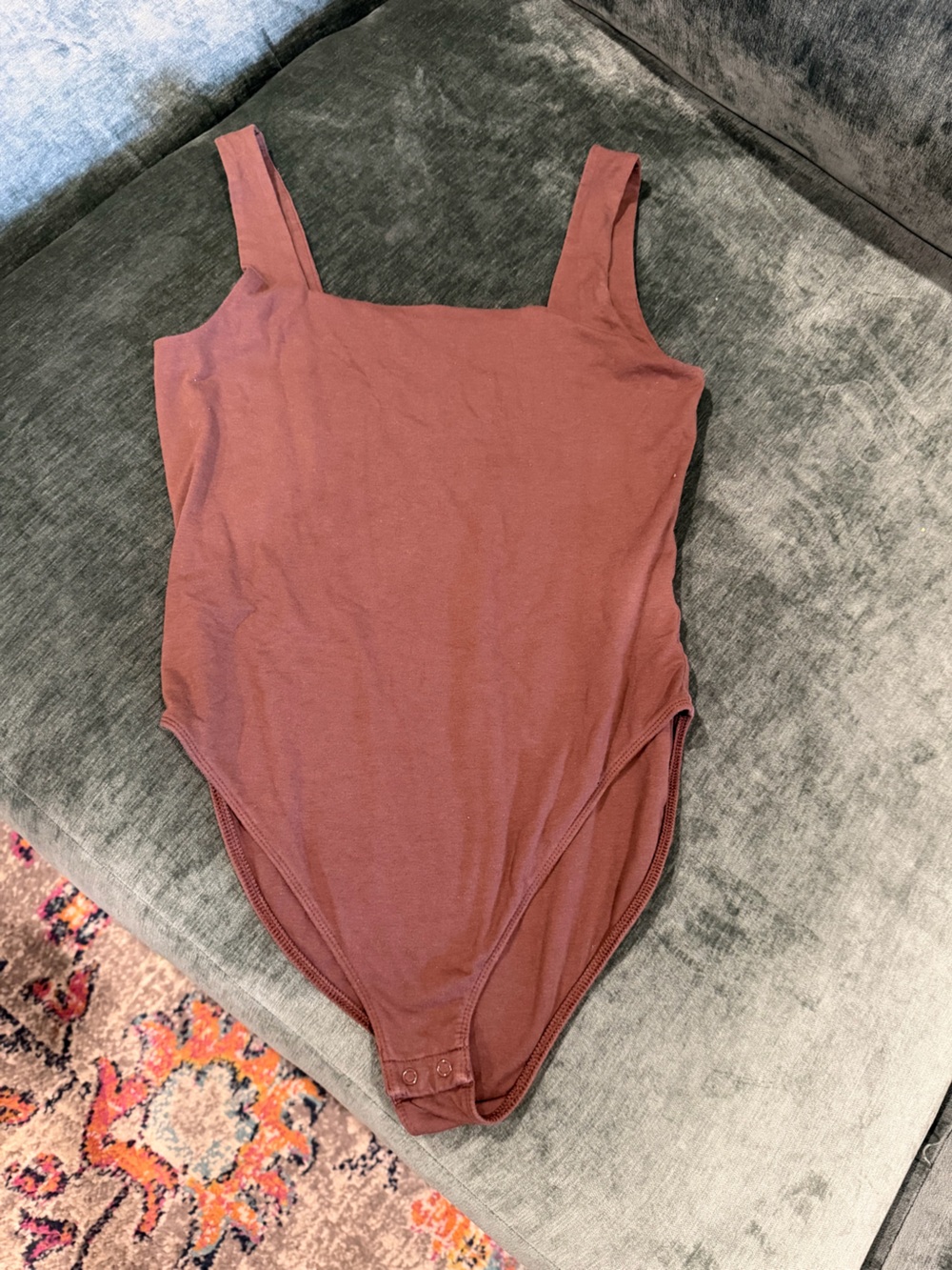 Women’s Sleeveless Scoop Neck Tank Top Bodysuit- Rust